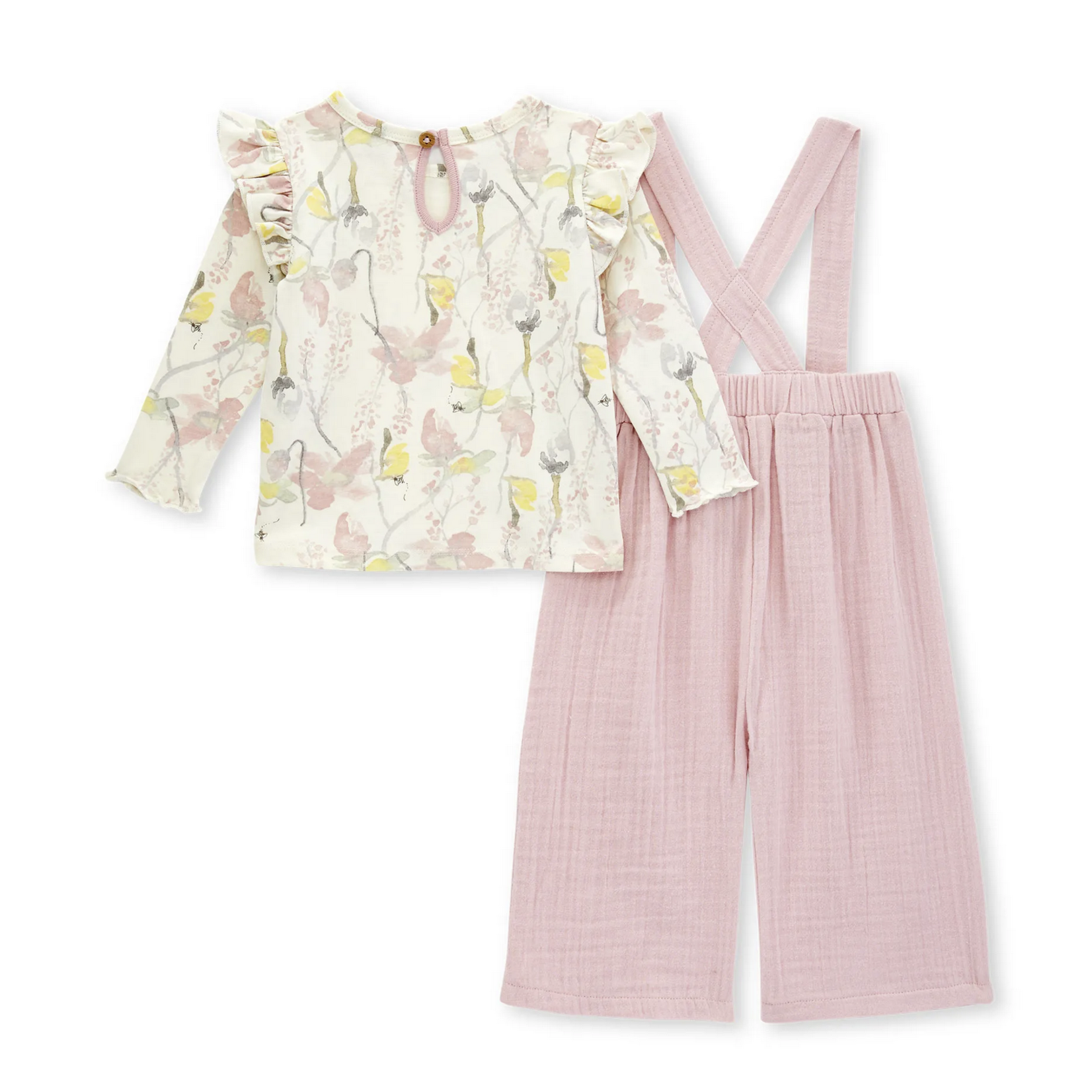 Burt's Bees Gauze Jumpsuit & Floral Tee Set-Peony