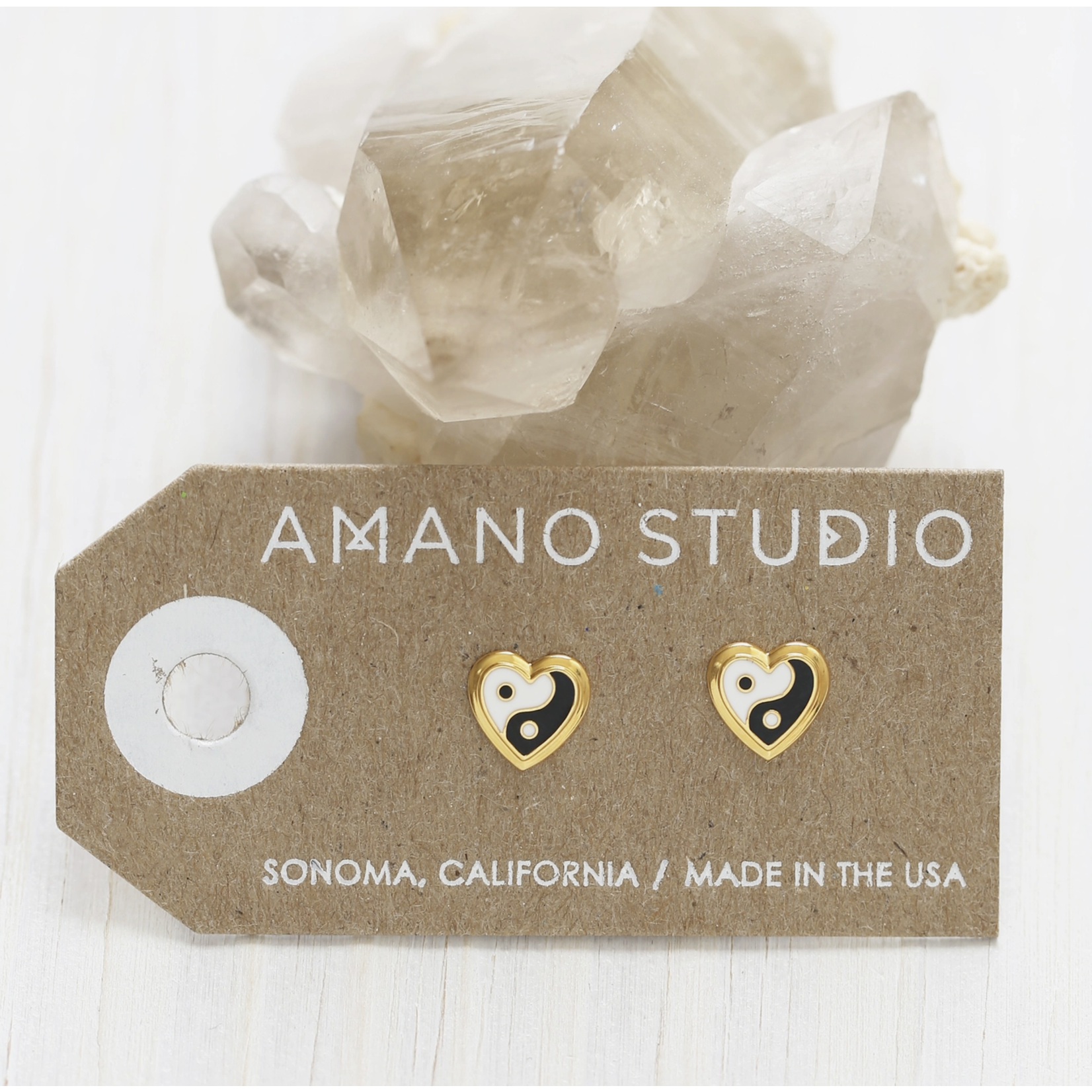 Amano Studio Yin Yang Heart Stud Earrings
