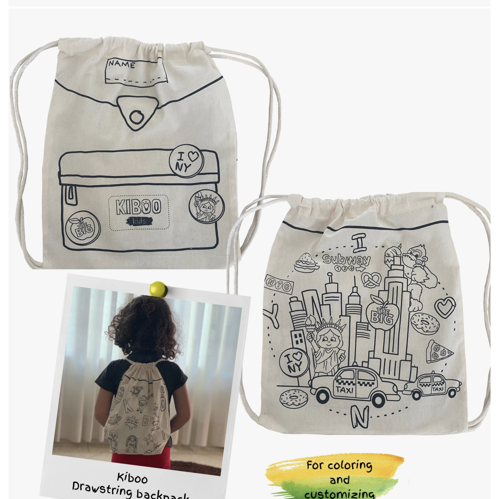 Kiboo Kids I Love NY - Drawstring Backpack for Coloring