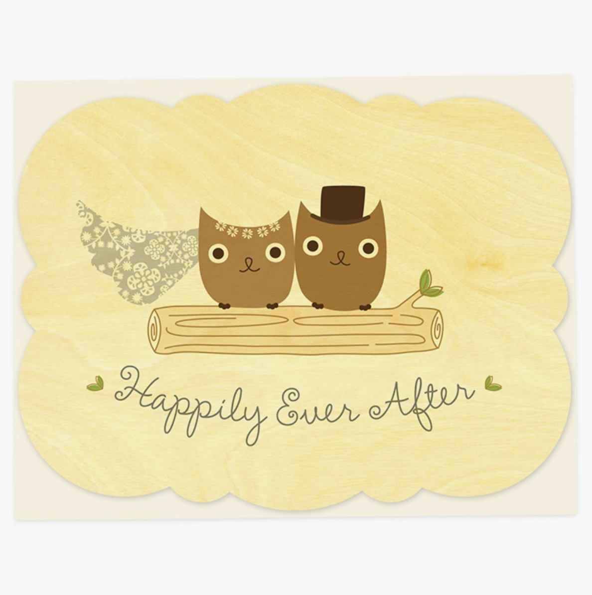 Mr & Mrs Hoot Wood Congratulations Card The Brass Owl