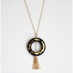 Hooks & Luxe Gold Leaf Necklace - Ring & Tassel - Black
