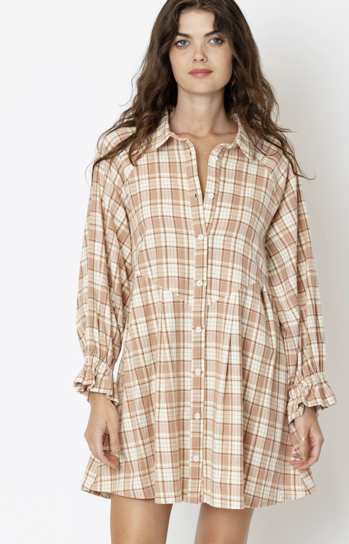 Plaid button hot sale up dress