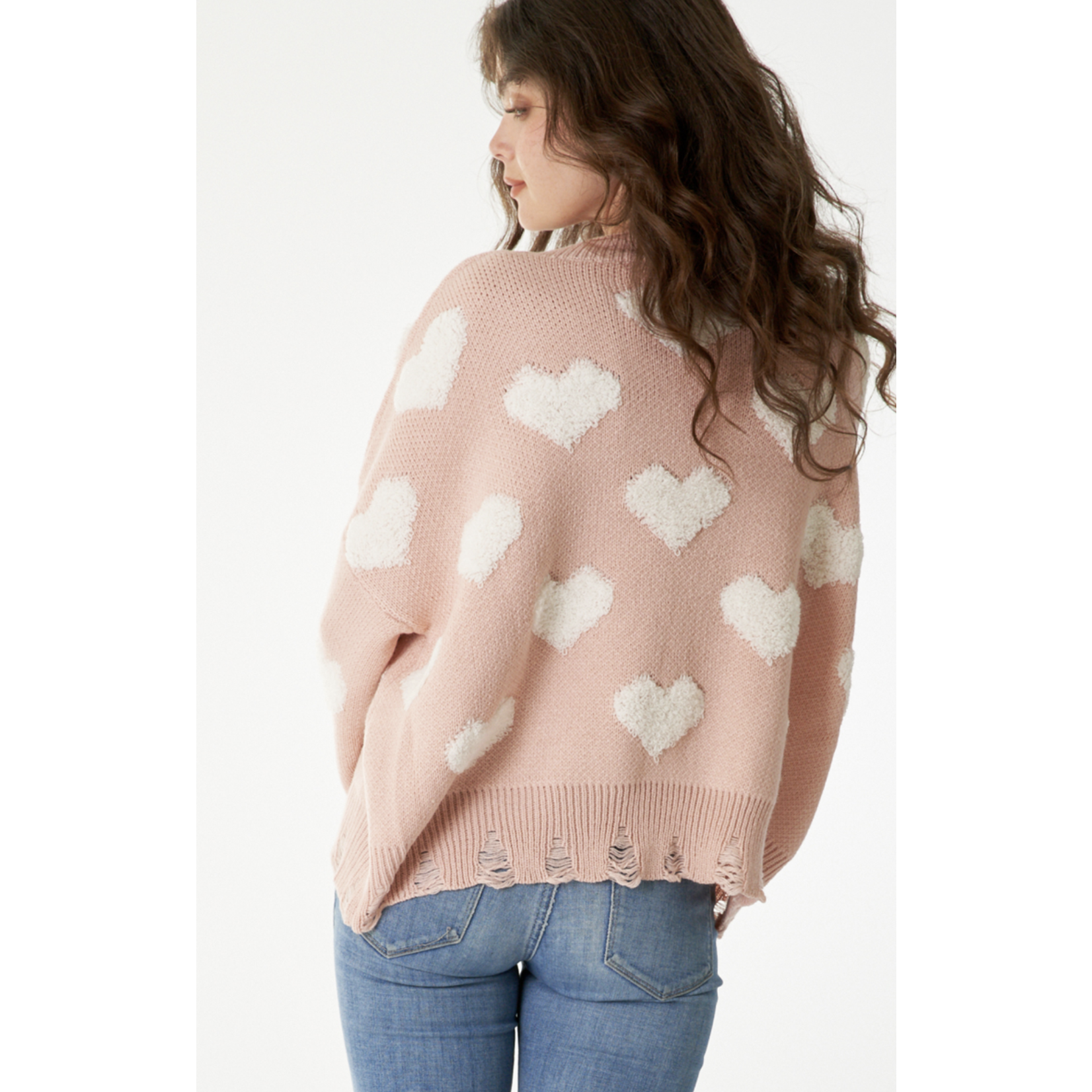 En Creme Heart in the Clouds Sweater-Blush/White