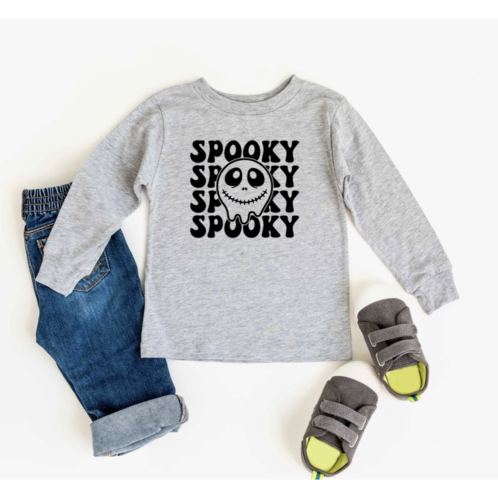 The Juniper Shop Spooky Smiley Jack Toddler Tee-Heather Grey