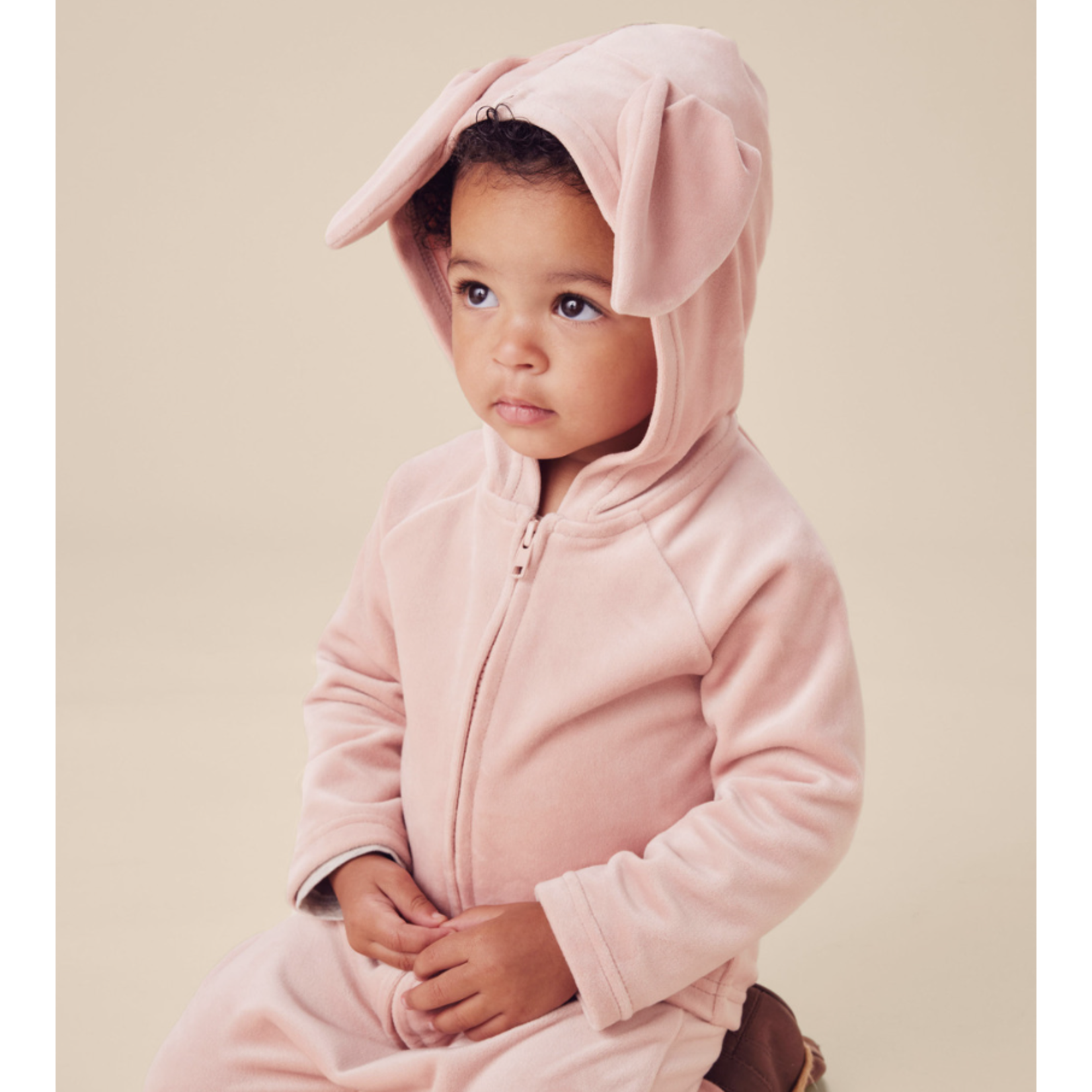 Tea Collection Bunny Ears Velour Baby Hoodie-Cameo Pink