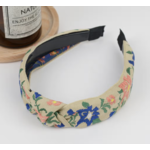 The Diva Soap Boho Top Knot Embroidered Floral Headband Beige