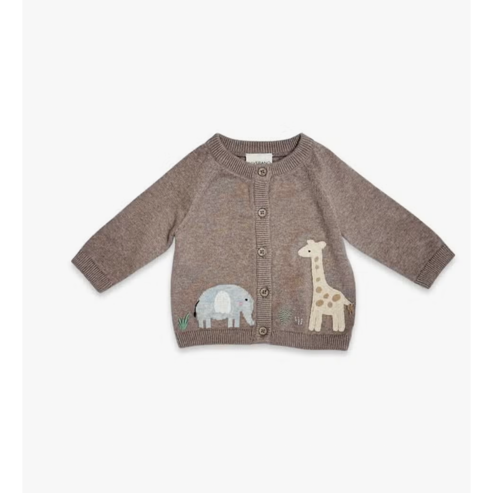 Viverano Organics Elephant Giraffe Pointelle Baby Cardigan Sweater-Cafe Latte