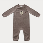 Viverano Organics Bear Embroidered Long Sleeve Knit Baby Jumpsuit-Cafe Latte