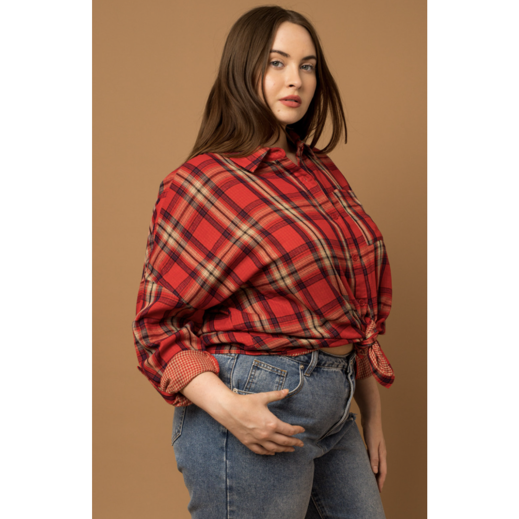 Gilli Maisey Plaid Top-Red-FINAL SALE