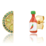 tai Mixed matched post earrings- chili bottle and lime