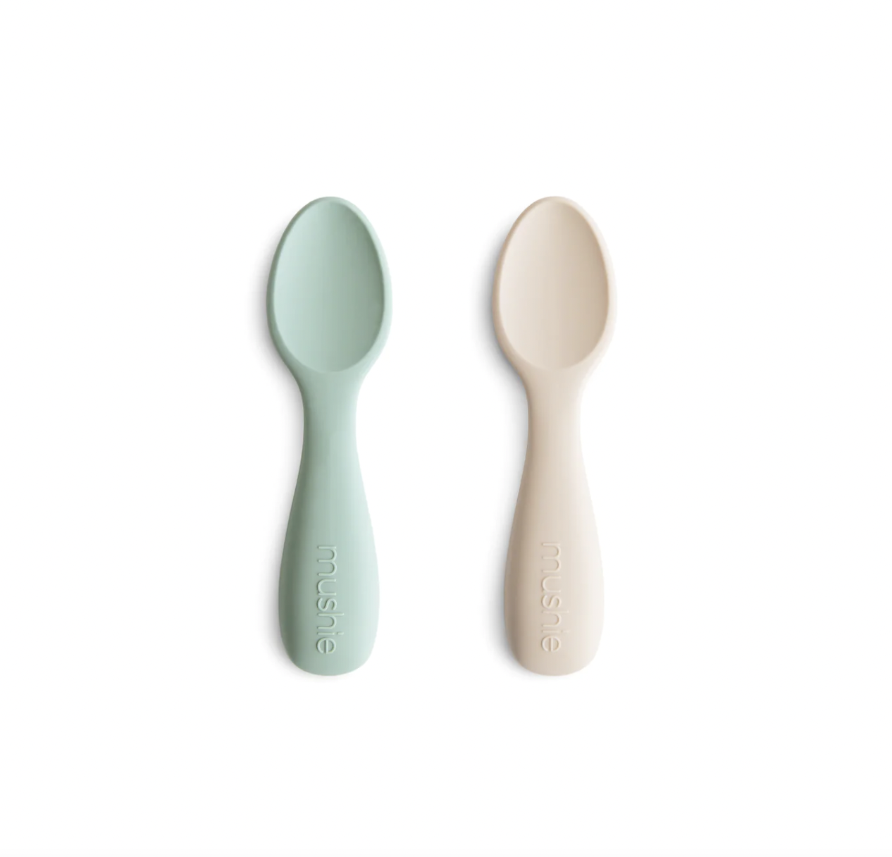 Mushie Silicone Feeding Spoons (2-Pack) Cambridge Blue/Shifting Sand