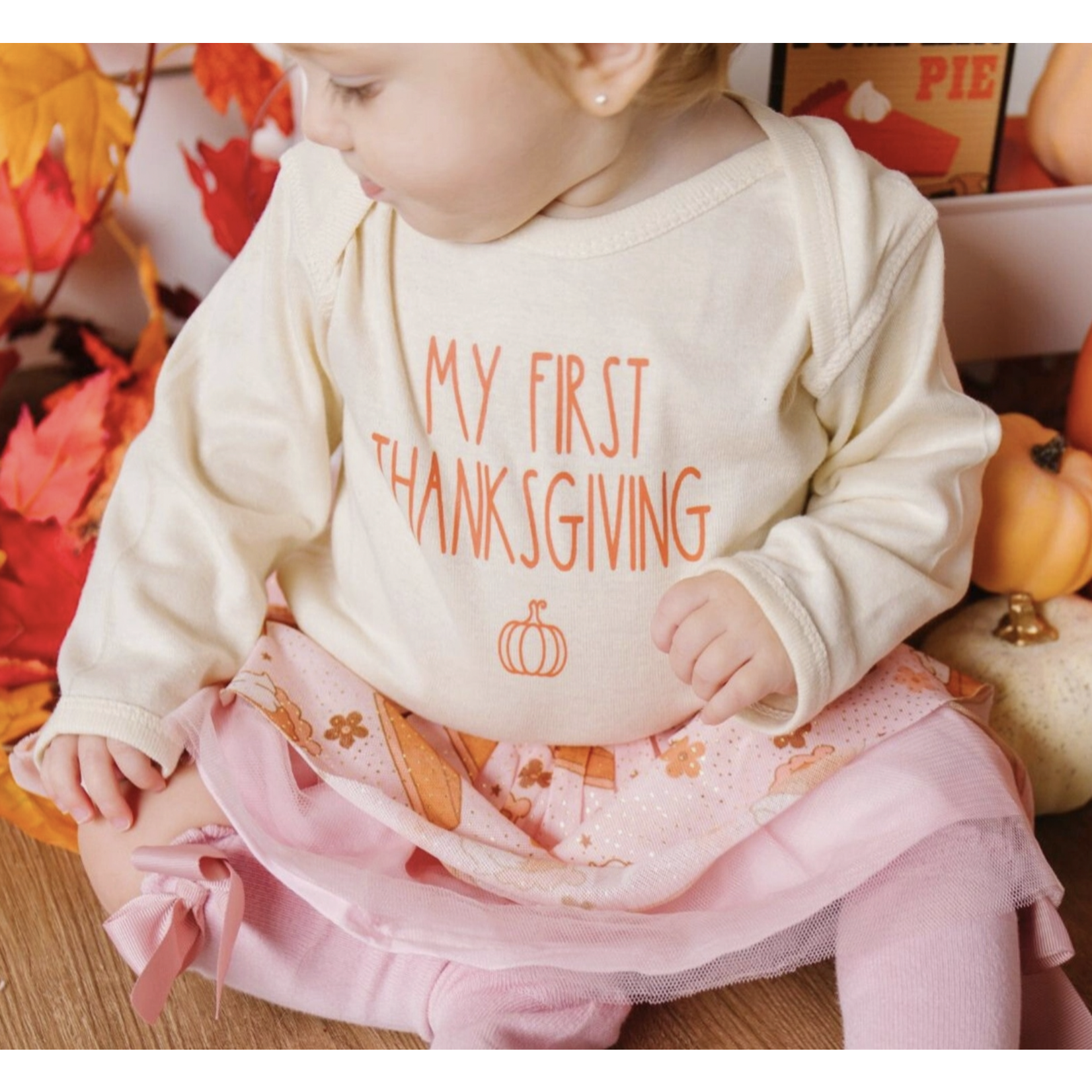 Sweet Wink My First Thanksgiving Long Sleeve Bodysuit - Natural