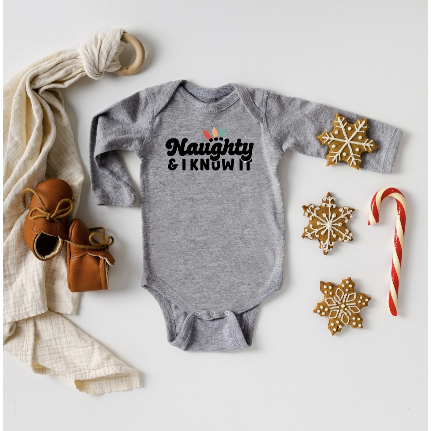 The Juniper Shop Naughty And I Know It Onesie-Heather Grey - FINAL SALE