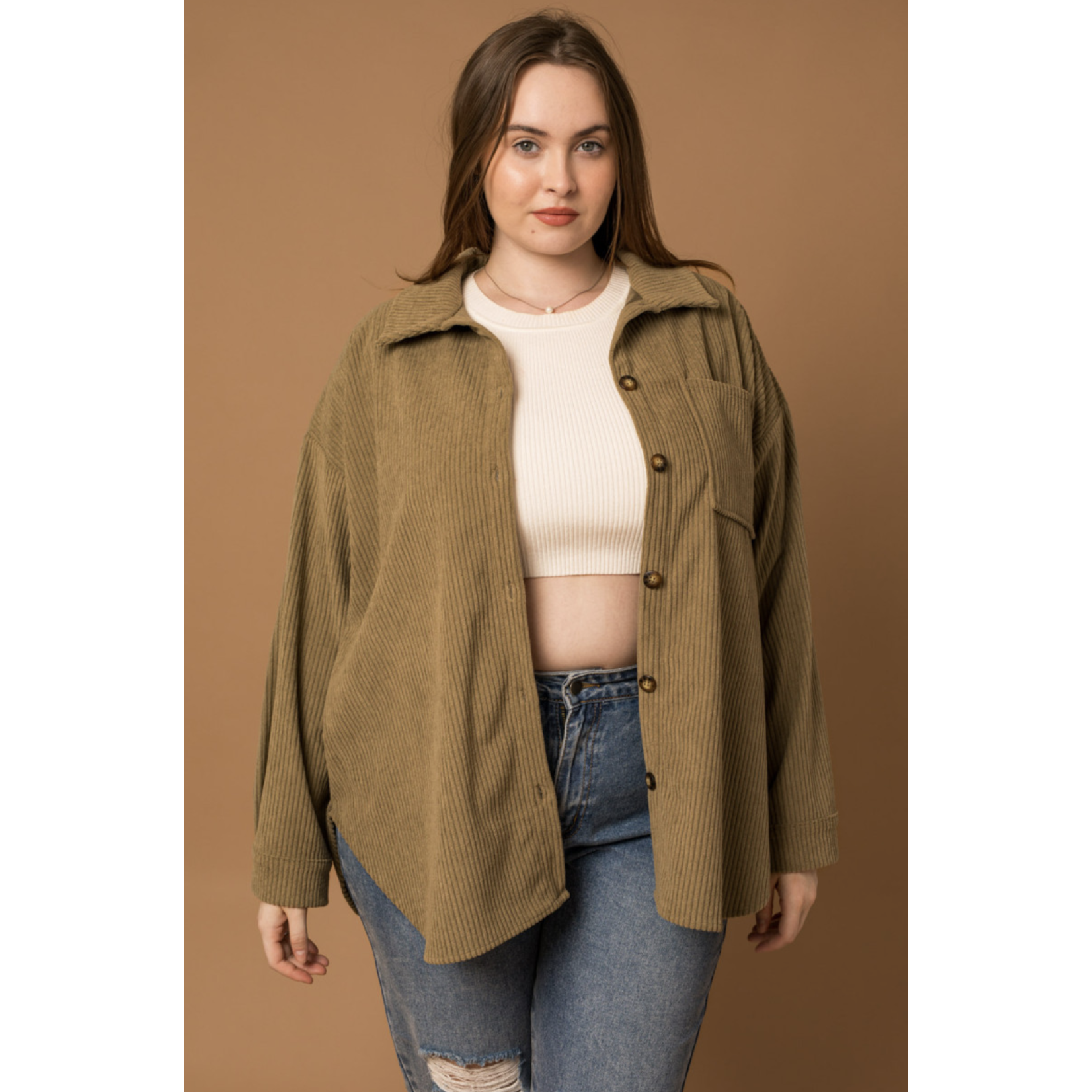 Gilli Autumn Corduroy Shacket-OLIVE-FINAL SALE