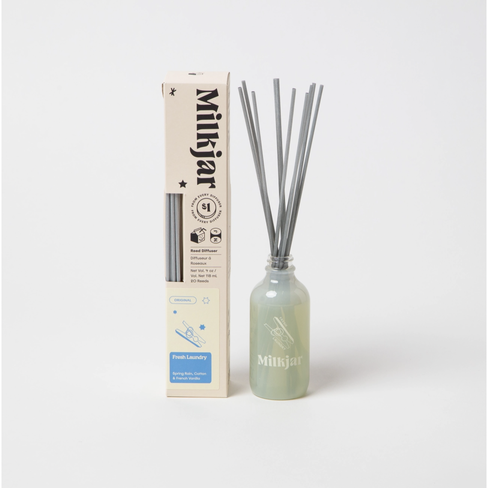 Milk Jar Candle Co. Fresh Laundry - Rain, Cotton & Vanilla Reed Diffuser