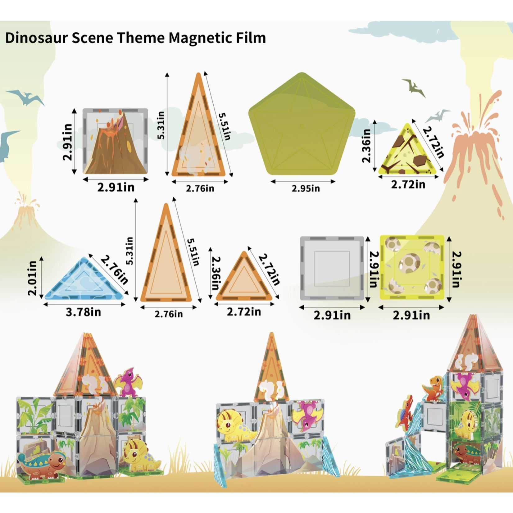 Picasso Tiles 38pc Magnet Tiles Building Blocks Dinosaur Theme Set