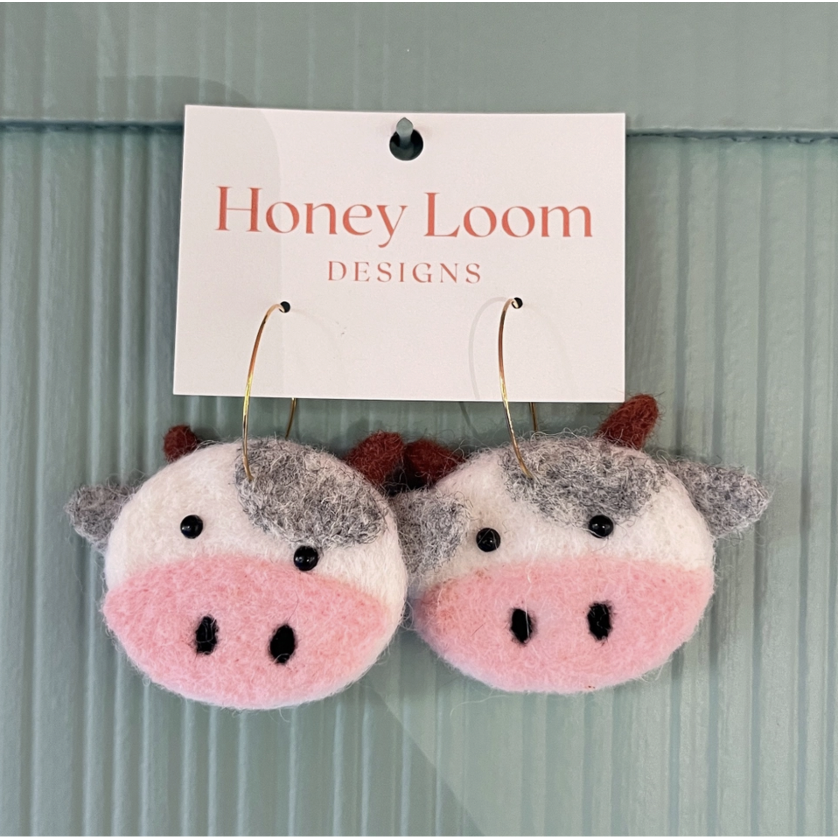 Honey Loom Designs Cow Felted Earrings