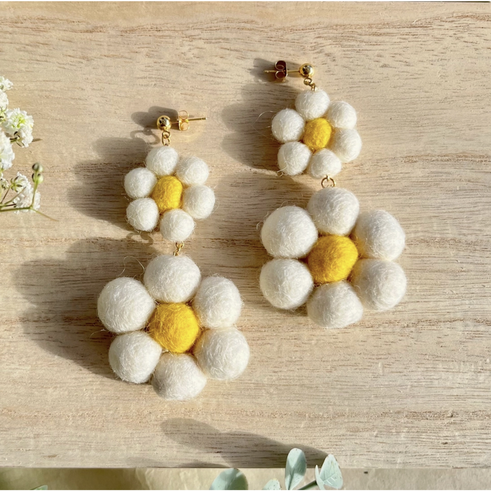 Honey Loom Designs Daisy Dangle Felted Earrings
