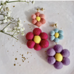Honey Loom Designs Felted Rainbow Daisy Dangle Earrings