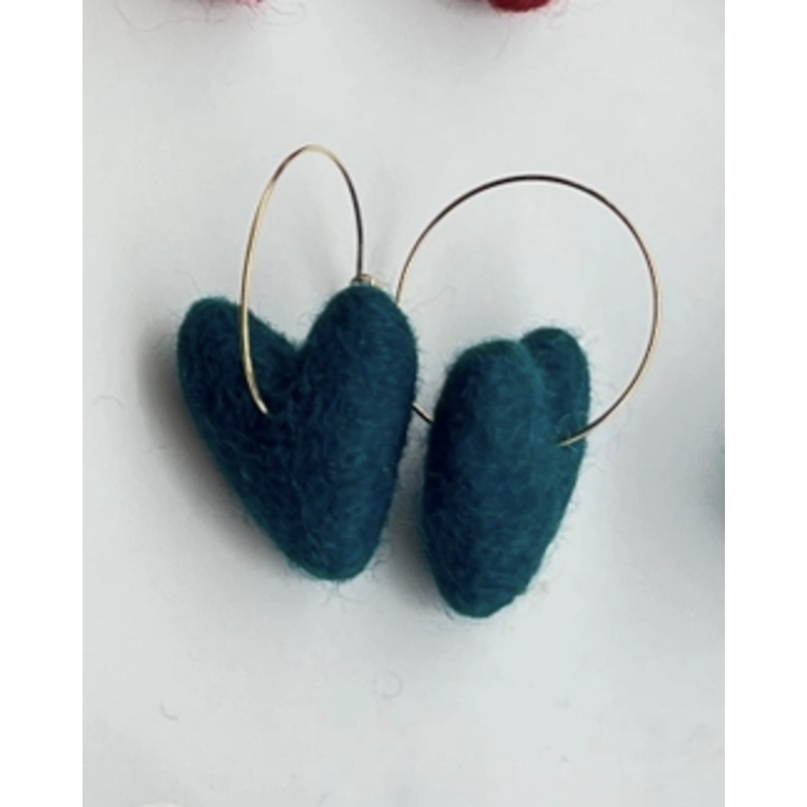 Honey Loom Designs Heart Felt Earrings Peacock