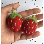 Honey Loom Designs Organic Felted Strawberry Earrings Red