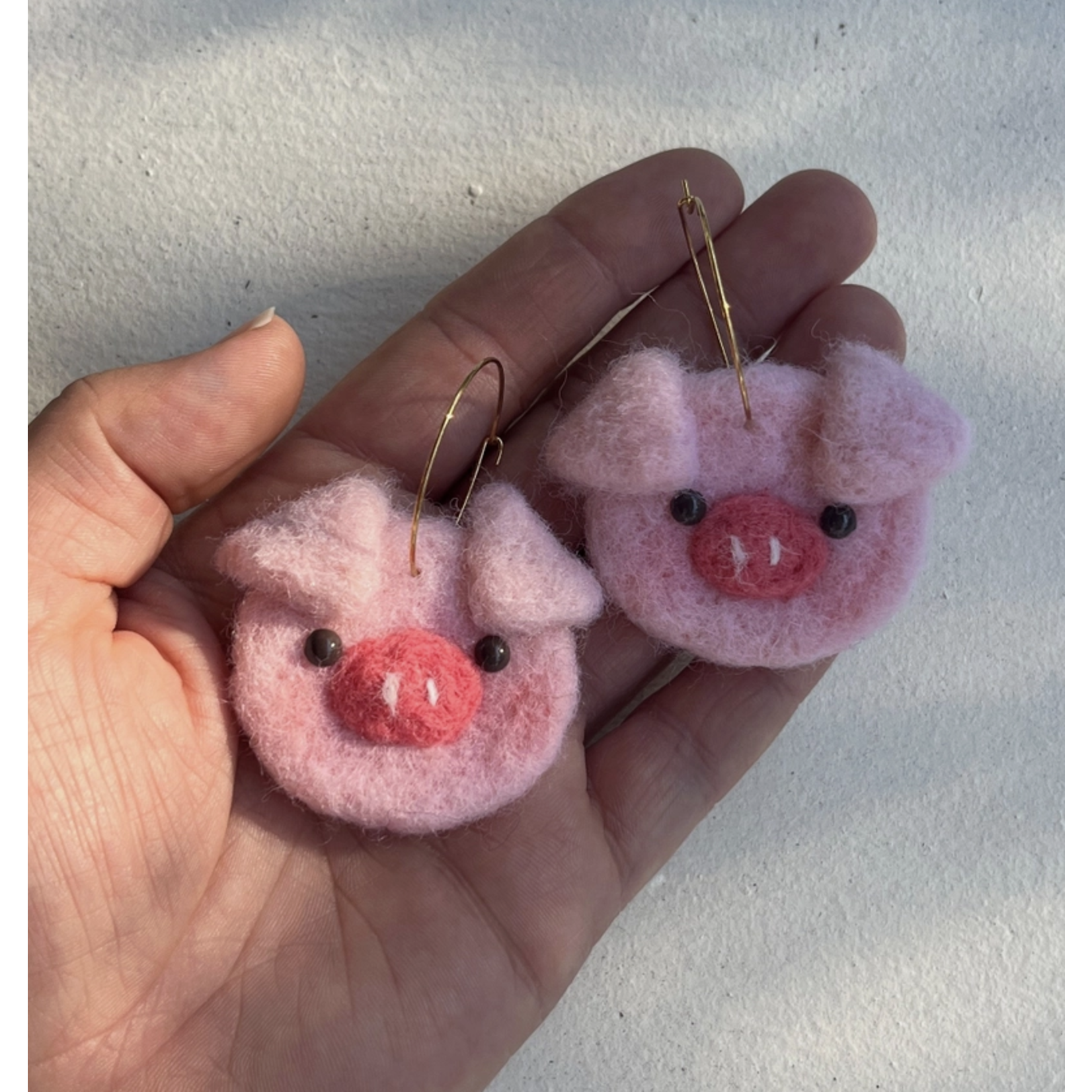 Honey Loom Designs Pig Felted Earrings