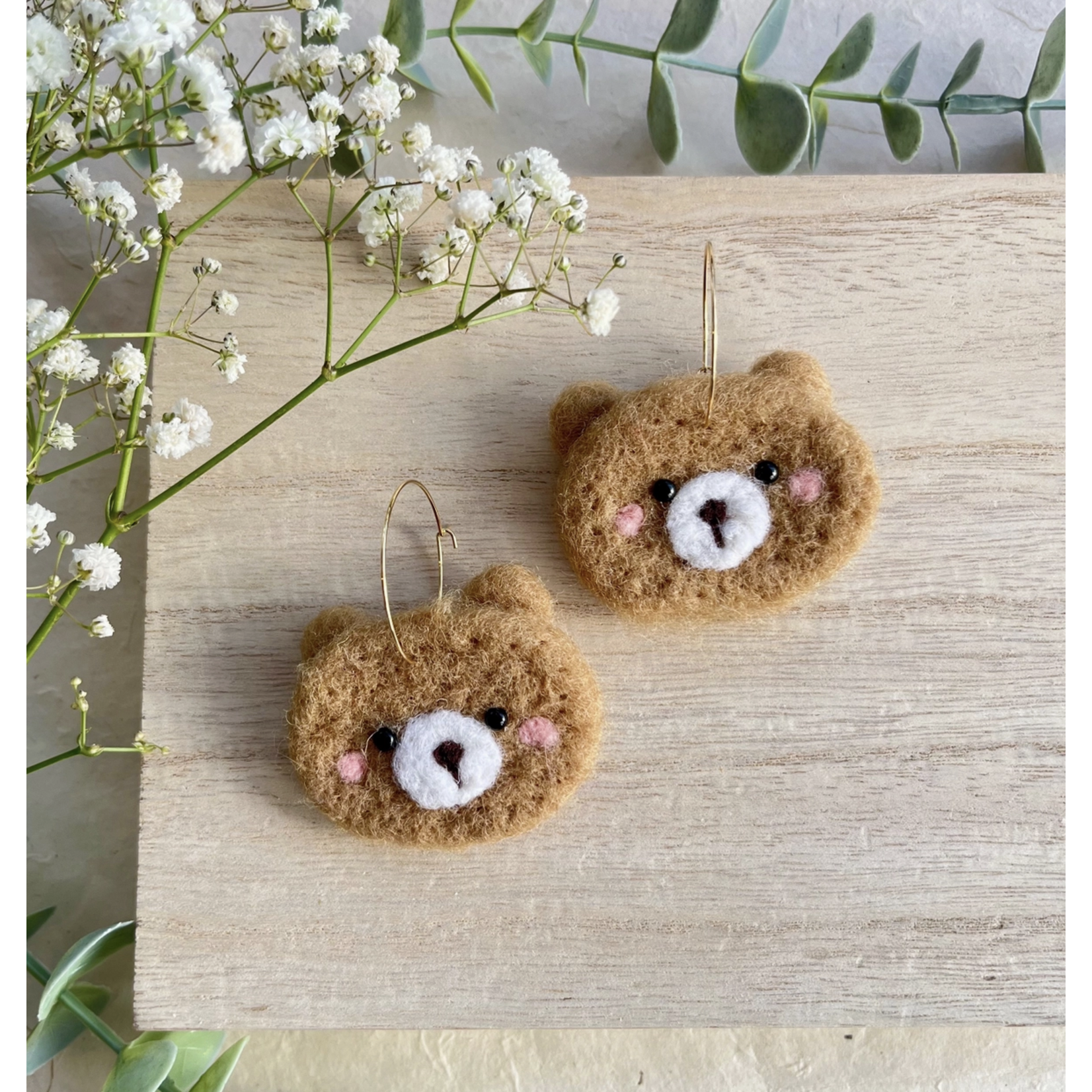 Honey Loom Designs Sweet Bear Face Felted Earrings