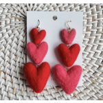 Honey Loom Designs Three Tiered Heart Felt Dangle Earrings Pink and Red