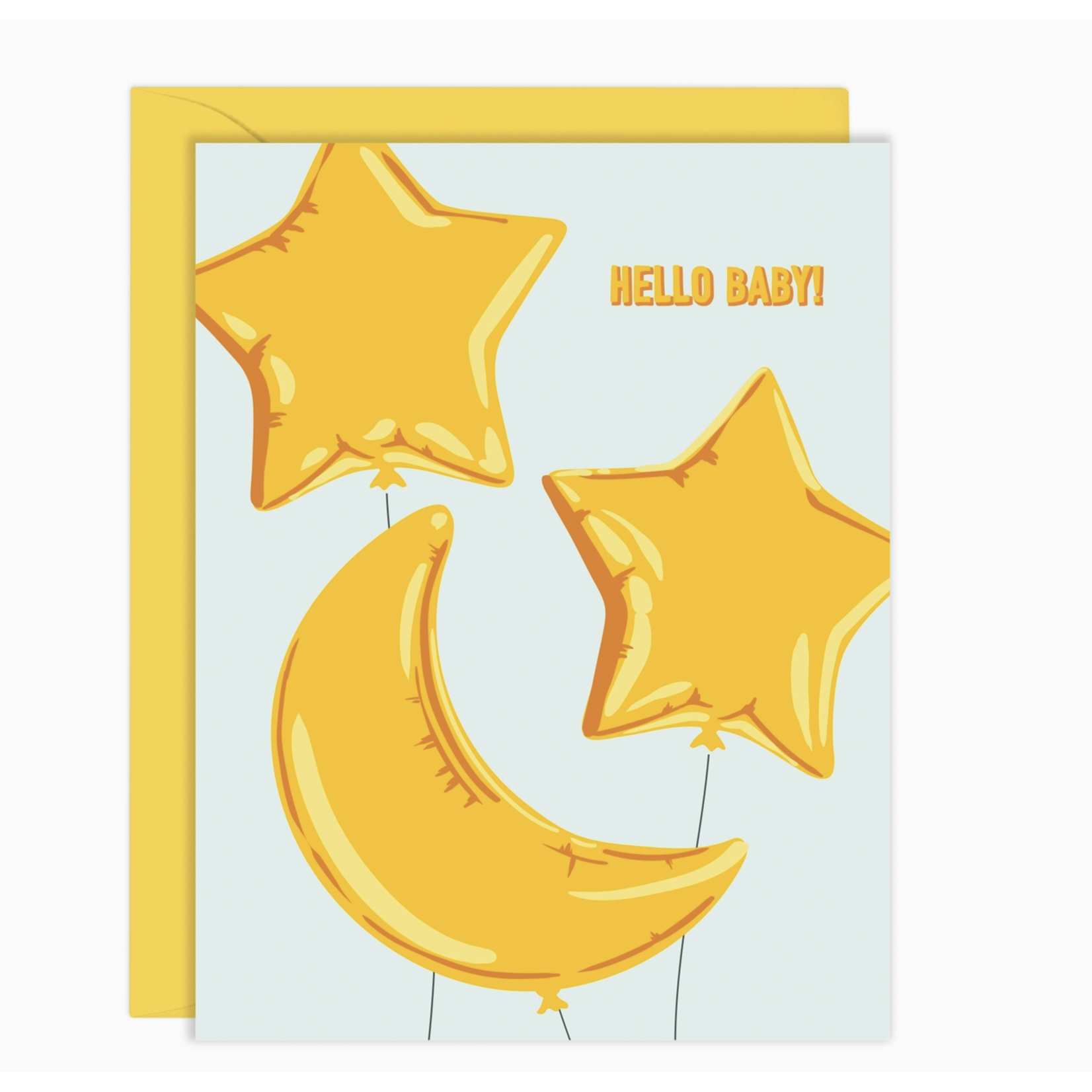 Lucy Loves Paper Moon & Star Balloons Hello Baby Card