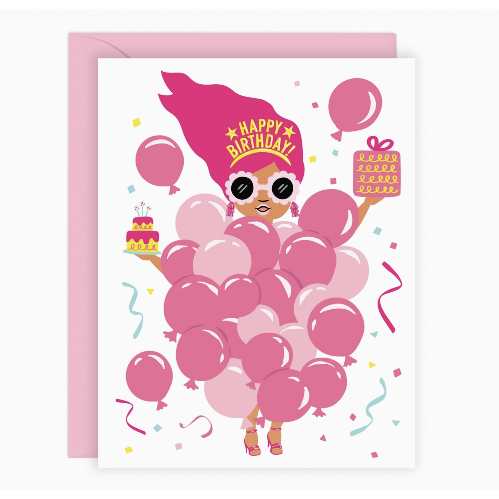 Lucy Loves Paper Pink Balloon Party Girl Birthday Card
