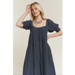 Jade by Jane SMOCKED NECK WIDE LEG JUMPSUIT-Navy FINAL SALE