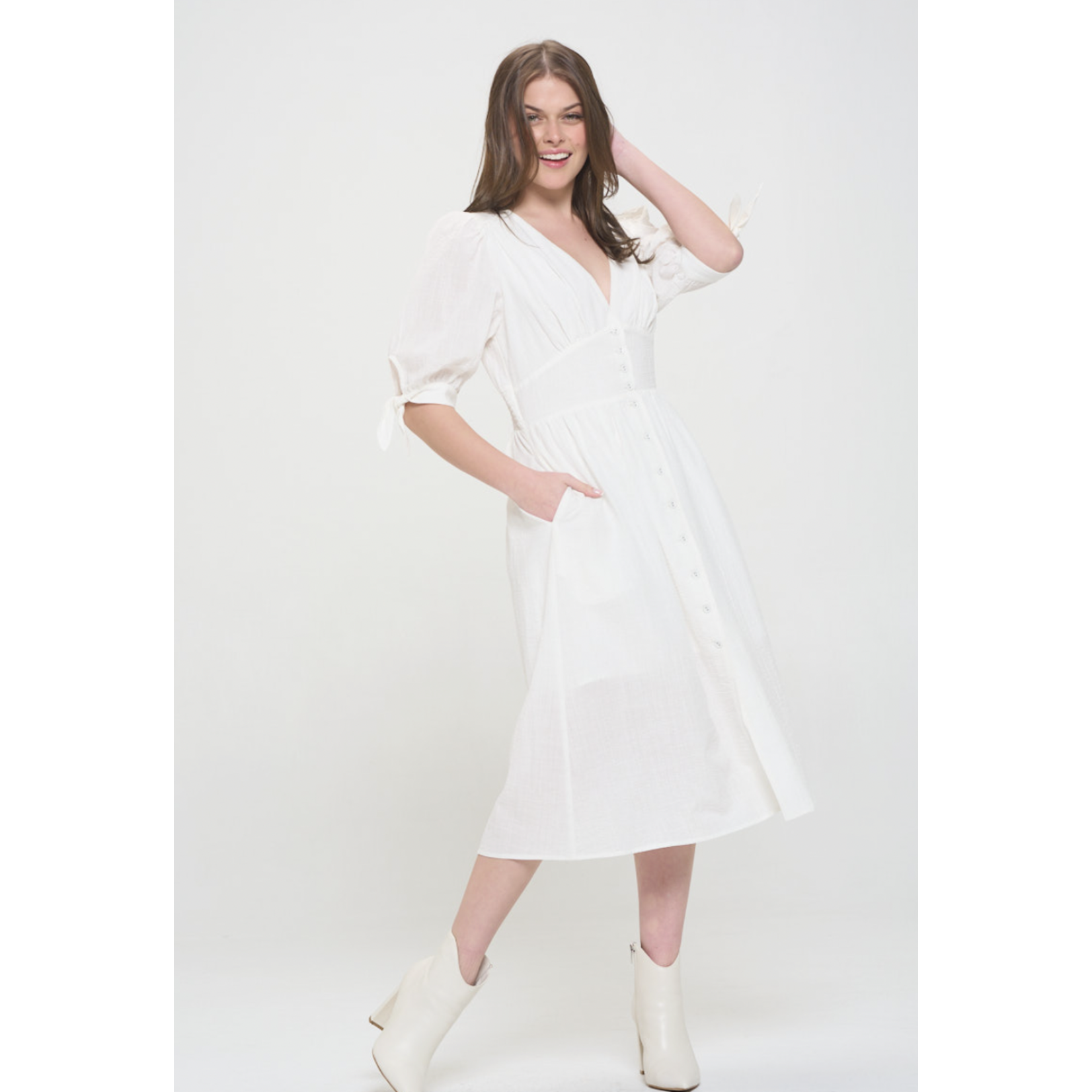 Jade by Jane BUTTON FRONT MIDI DRESS-Off White