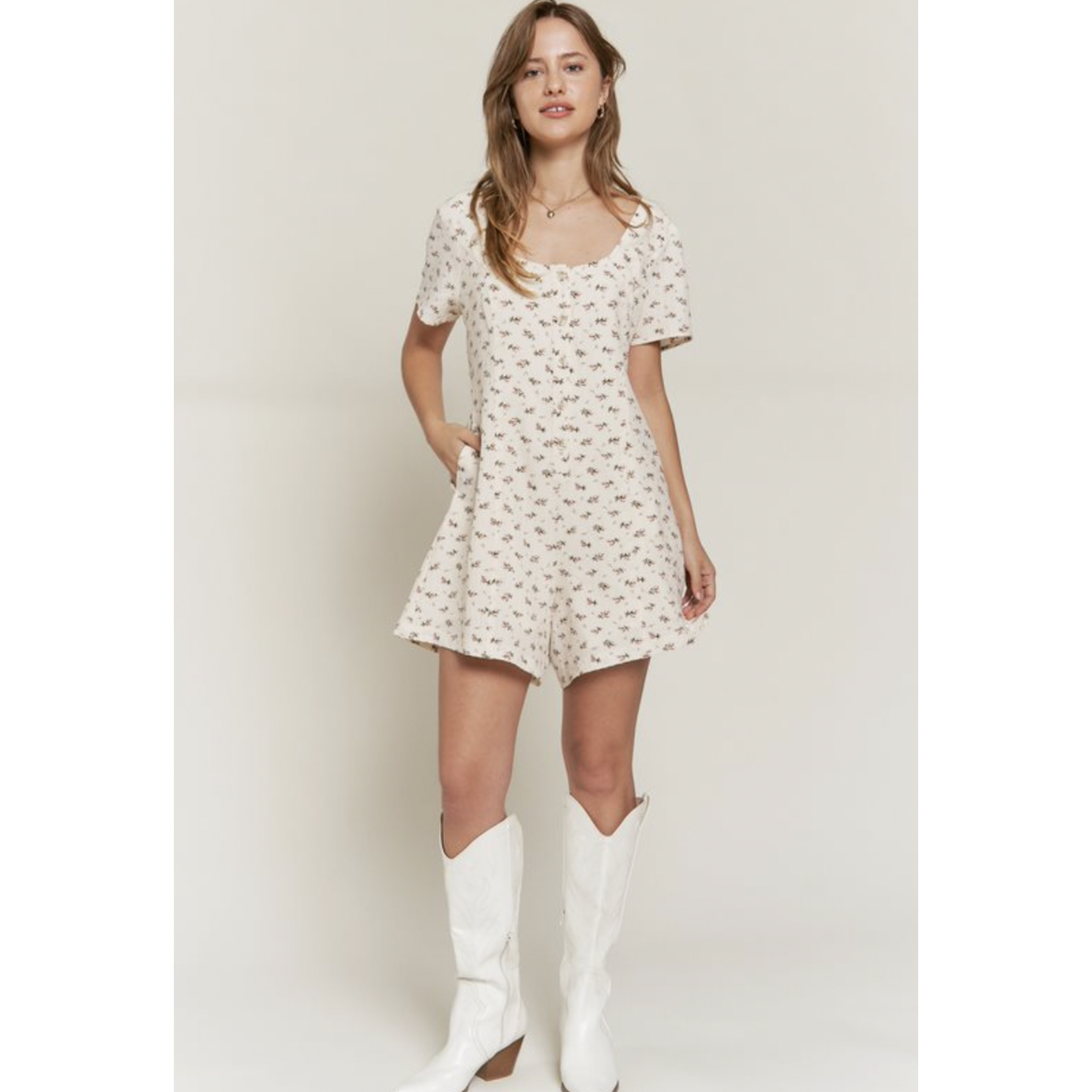 Jade by Jane FLORAL BUTTON DOWN ROMPER-Cream FINAL SALE