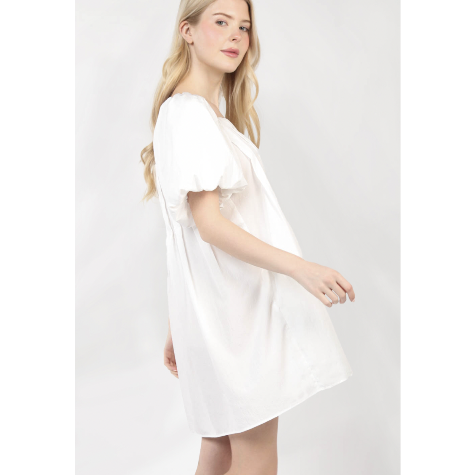 Very J Puff Sleeve Pleated Spring Mini Dress-White