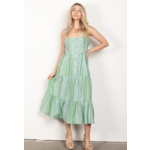 Very J Sleeveless Button Down Summer Midi Dress-Green