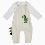 Viverano Organics Dino Jacquard Knit Baby Overall Set-Natural