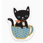 Night Owl Paper Goods Cuppa Cat Black Vinyl Sticker