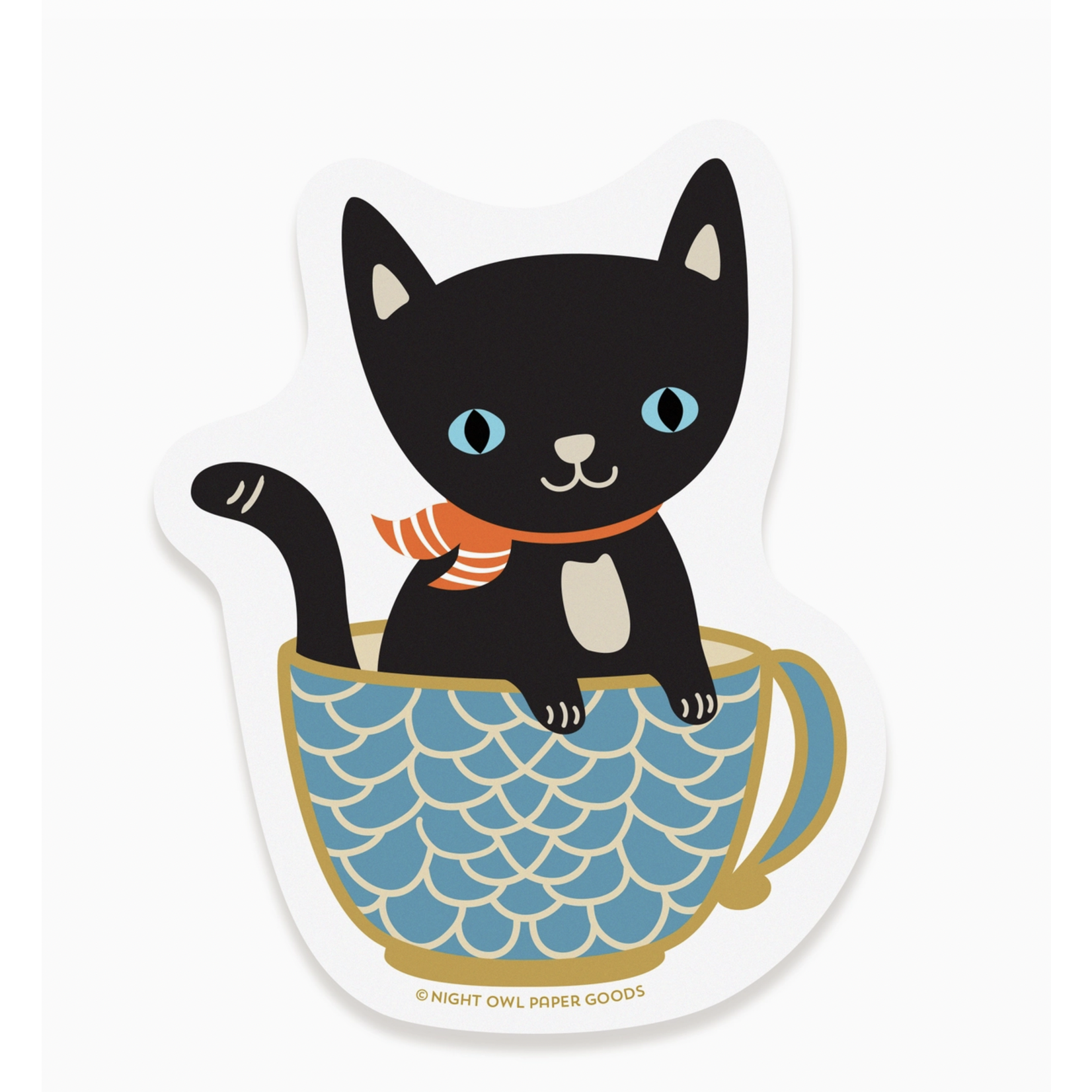 Night Owl Paper Goods Cuppa Cat Black Vinyl Sticker