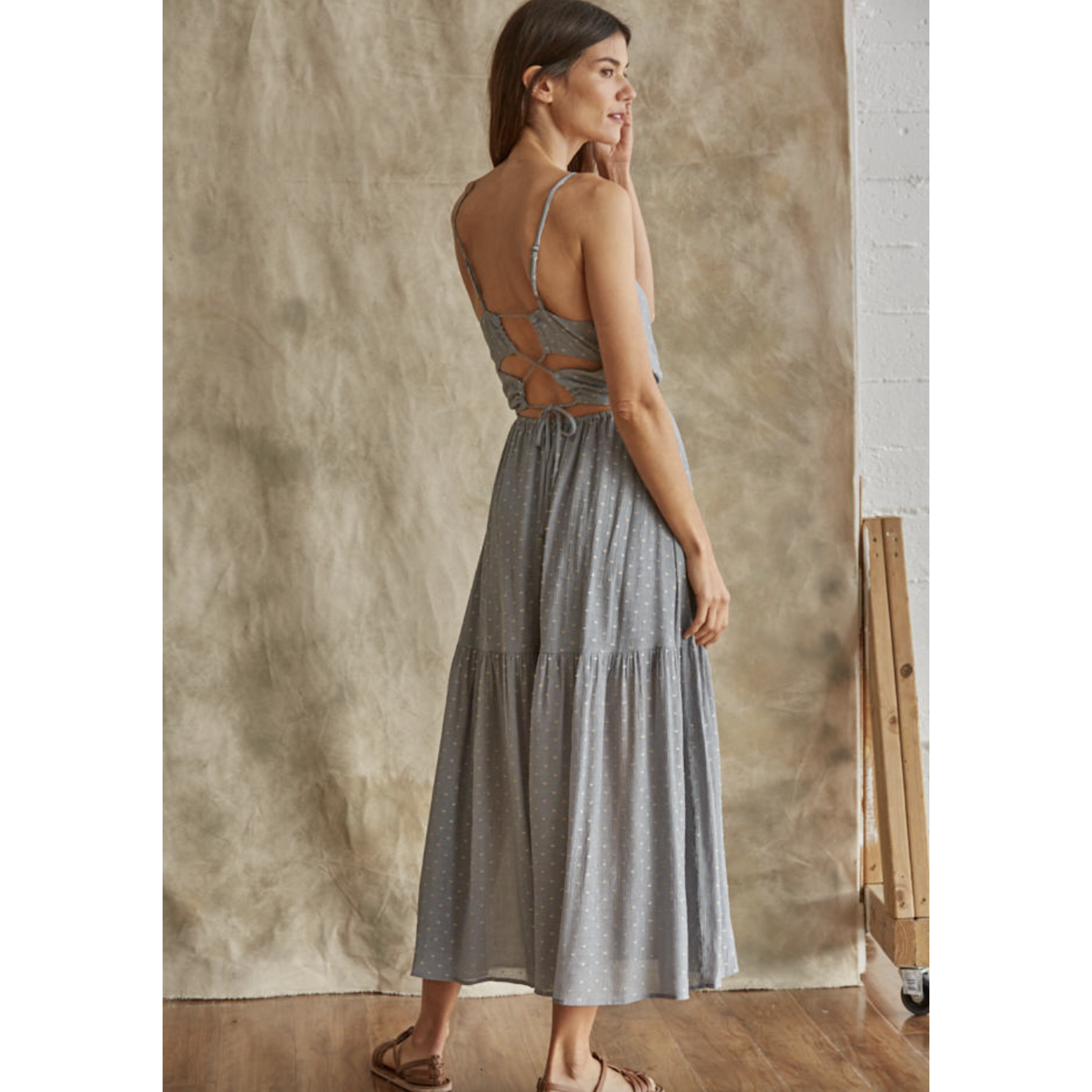 By Together Rica Ruffle Maxi Dress-Grey