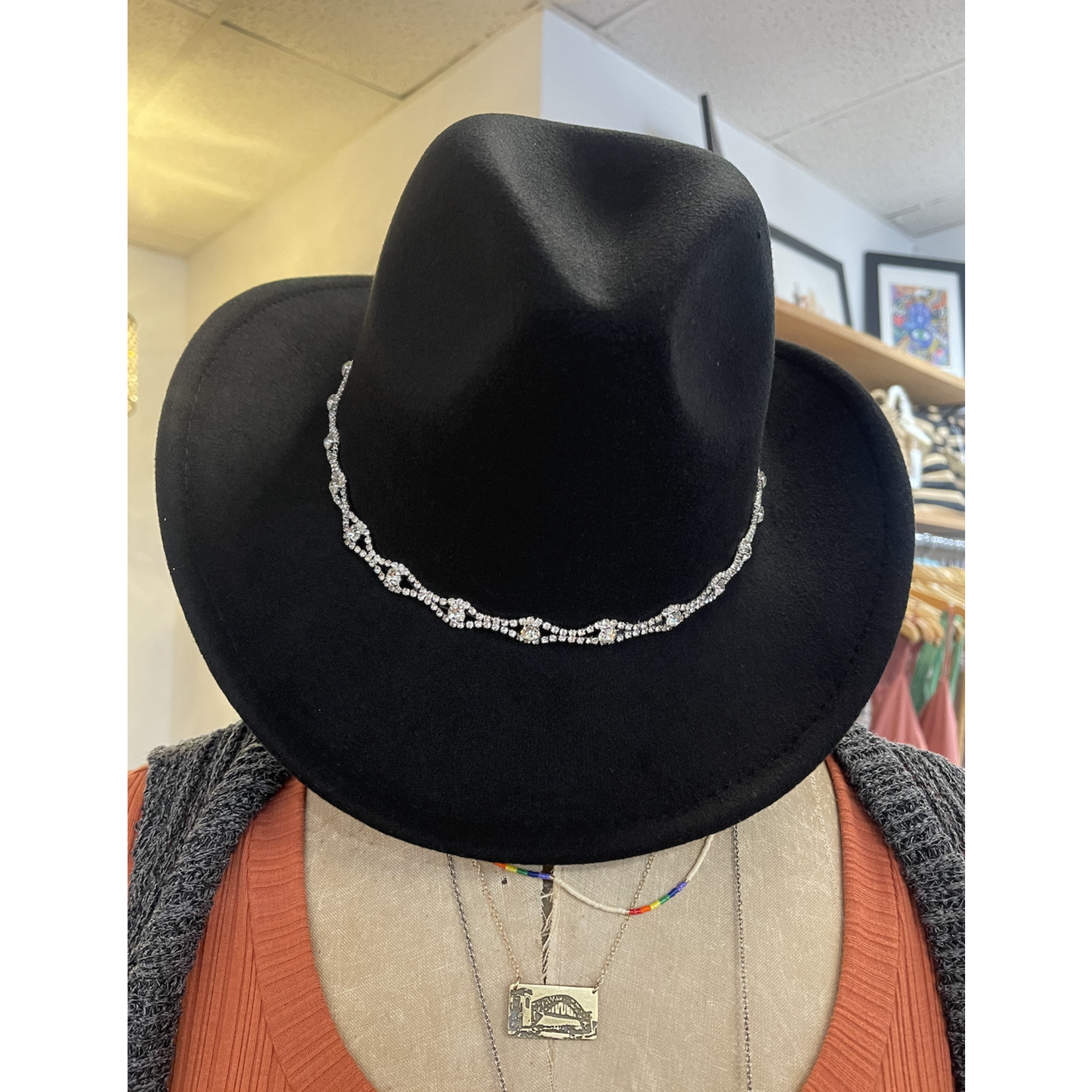 David & Young Bling Panama/Cowboy Felt Hat - Black