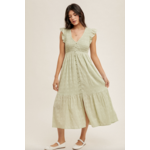Hem & Thread Camila Button Ruffle Dress-Sage
