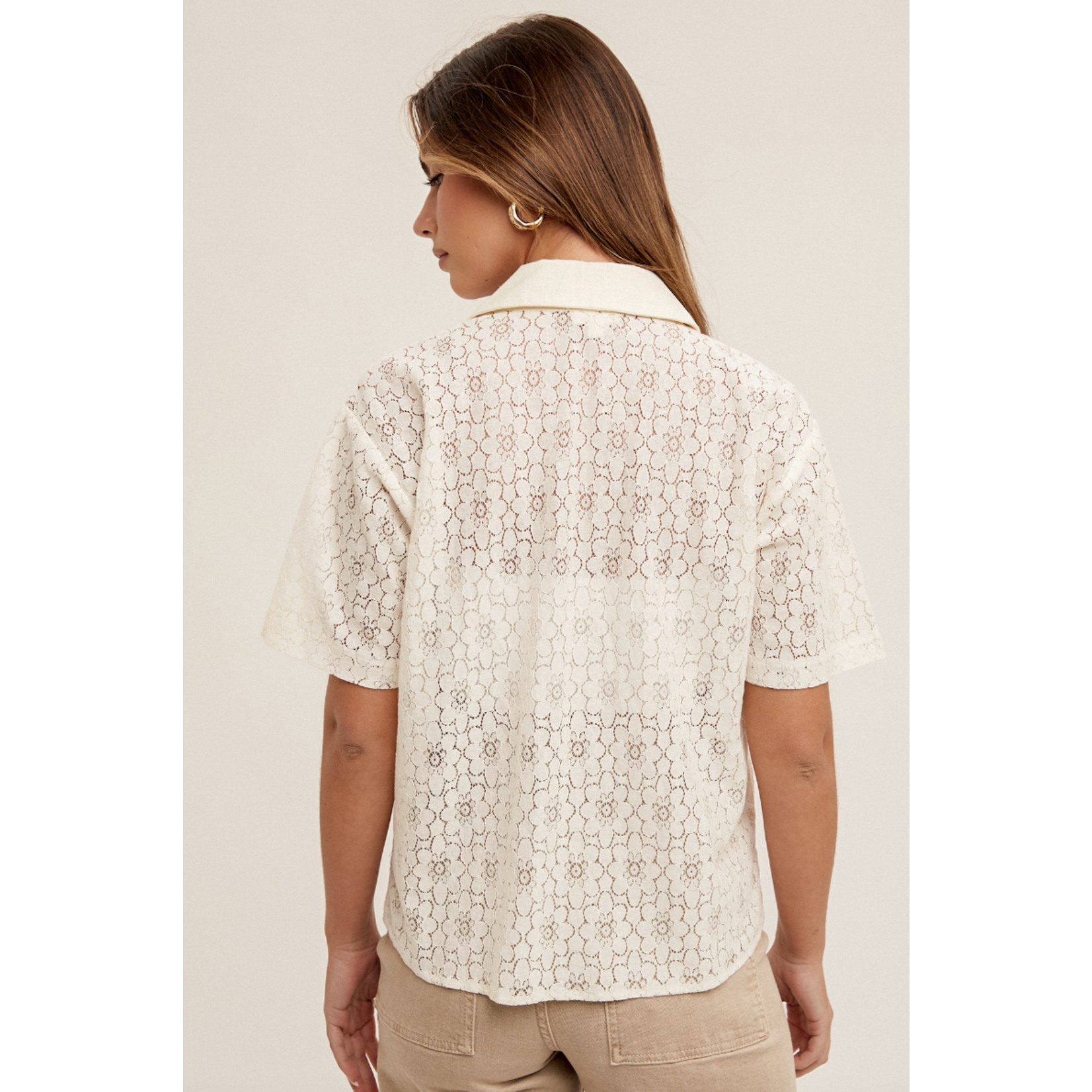 Hem & Thread Crochet Lace Camp Shirt-Ivory