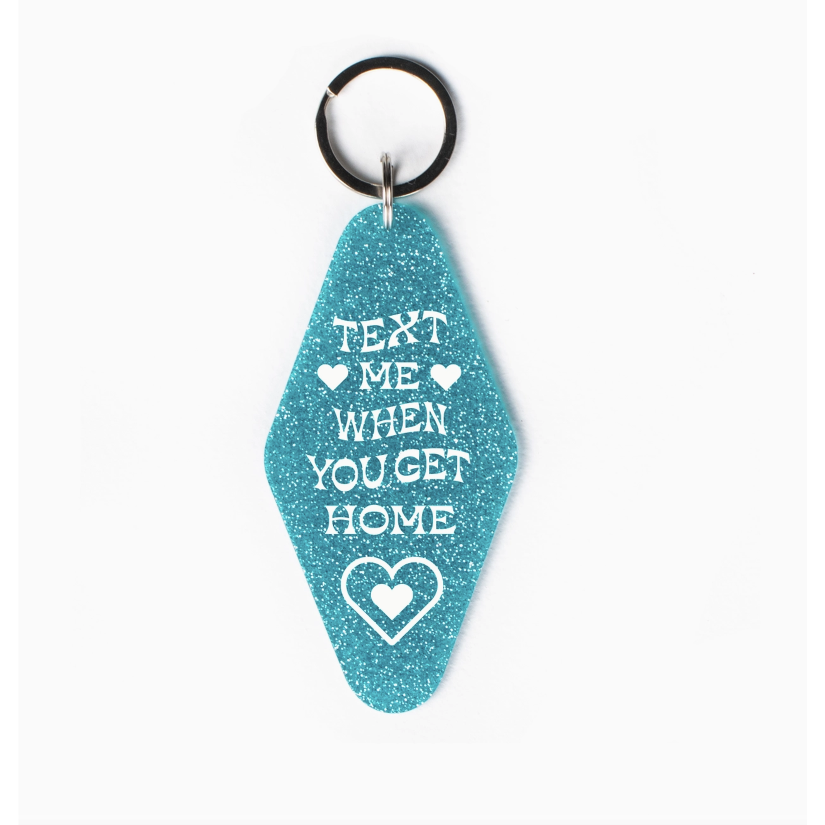 femfetti Text Me When You Get Home Glitter Motel Keychain Aqua