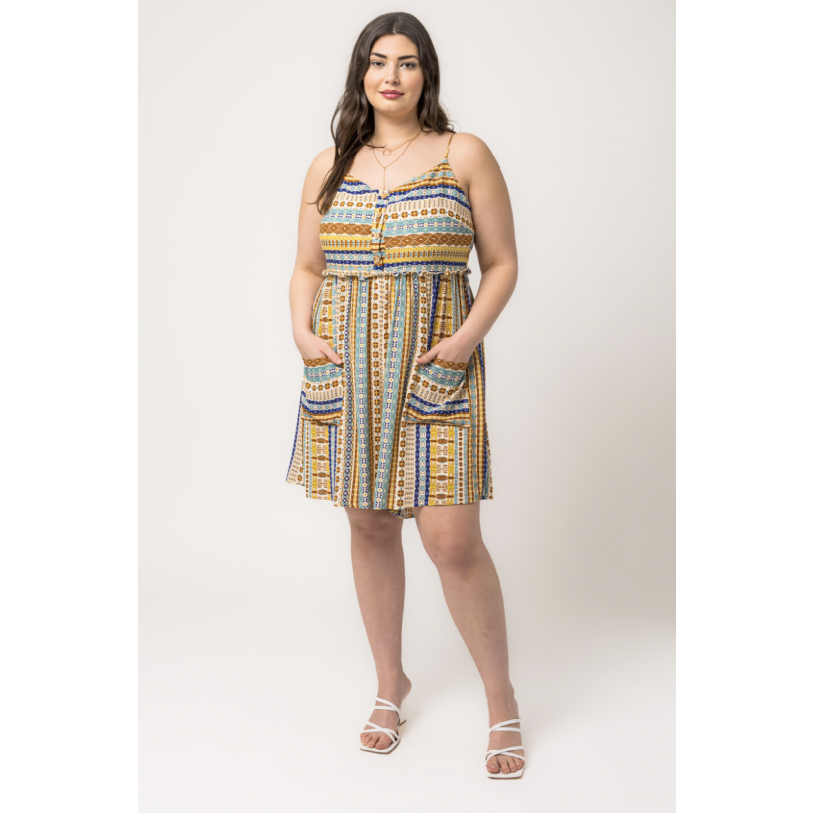 Gilli Smocked Abstract Romper-Ivory/Multi FINAL SALE