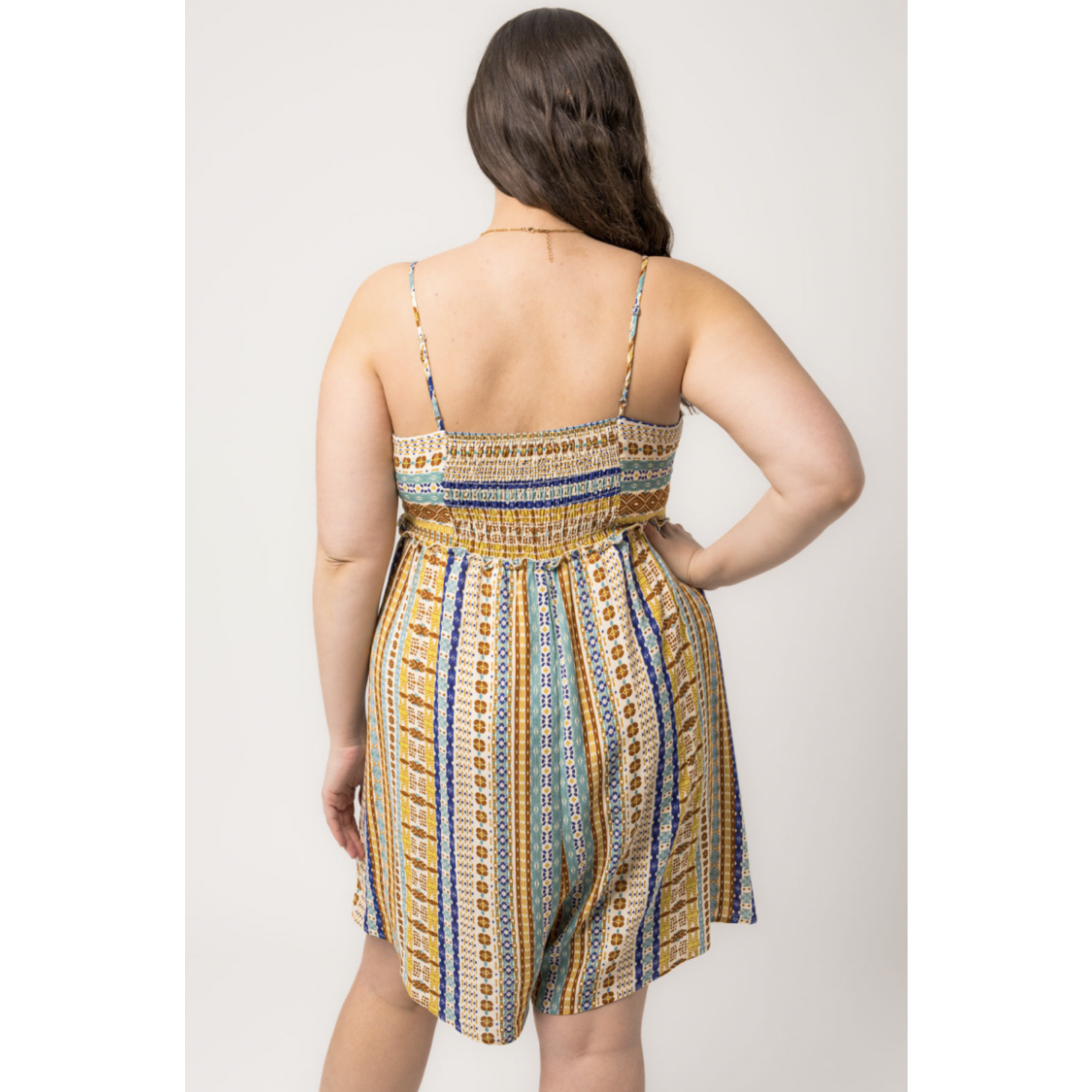 Gilli Smocked Abstract Romper-Ivory/Multi FINAL SALE