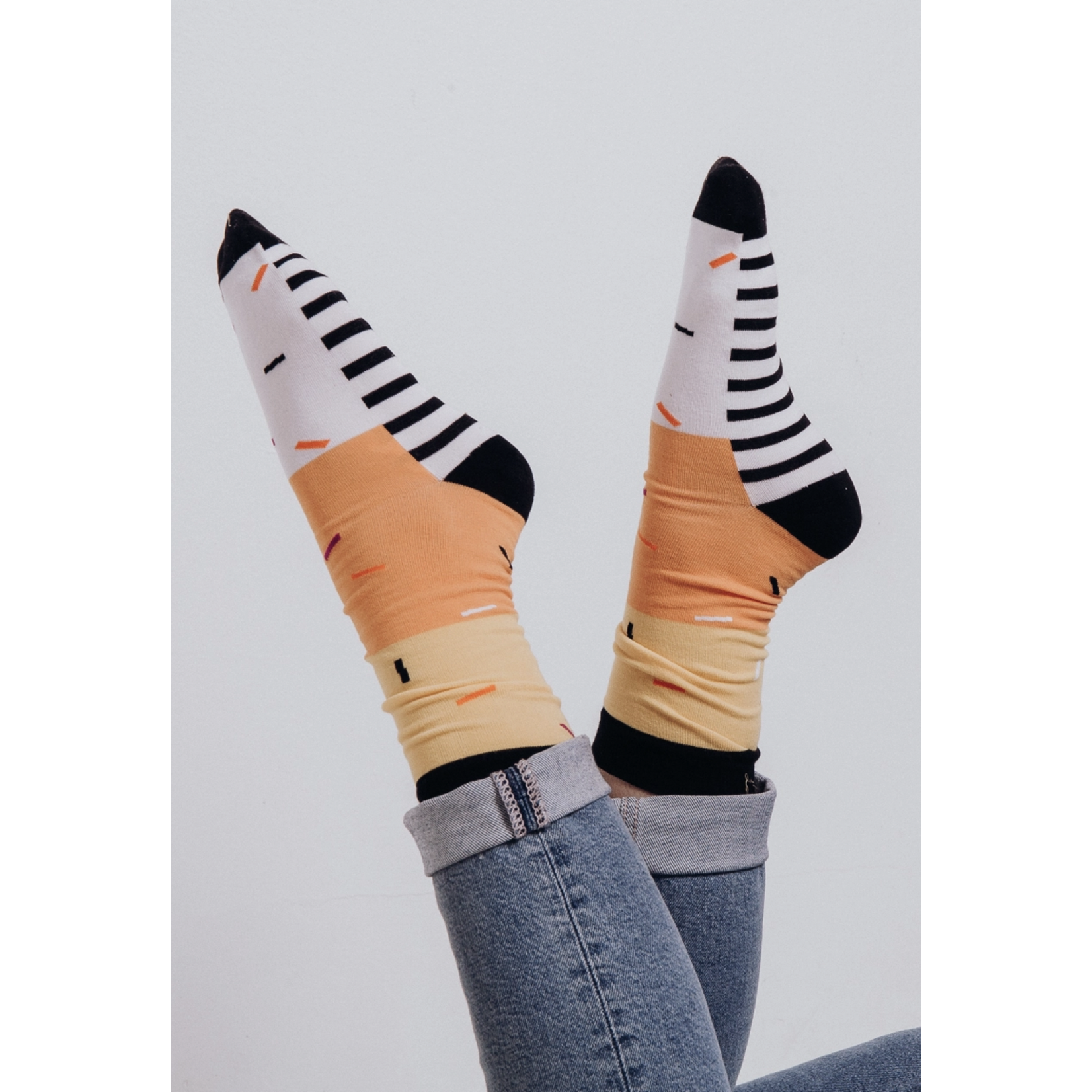 Woven Pear Crew Socks, Candy Corn Stripe