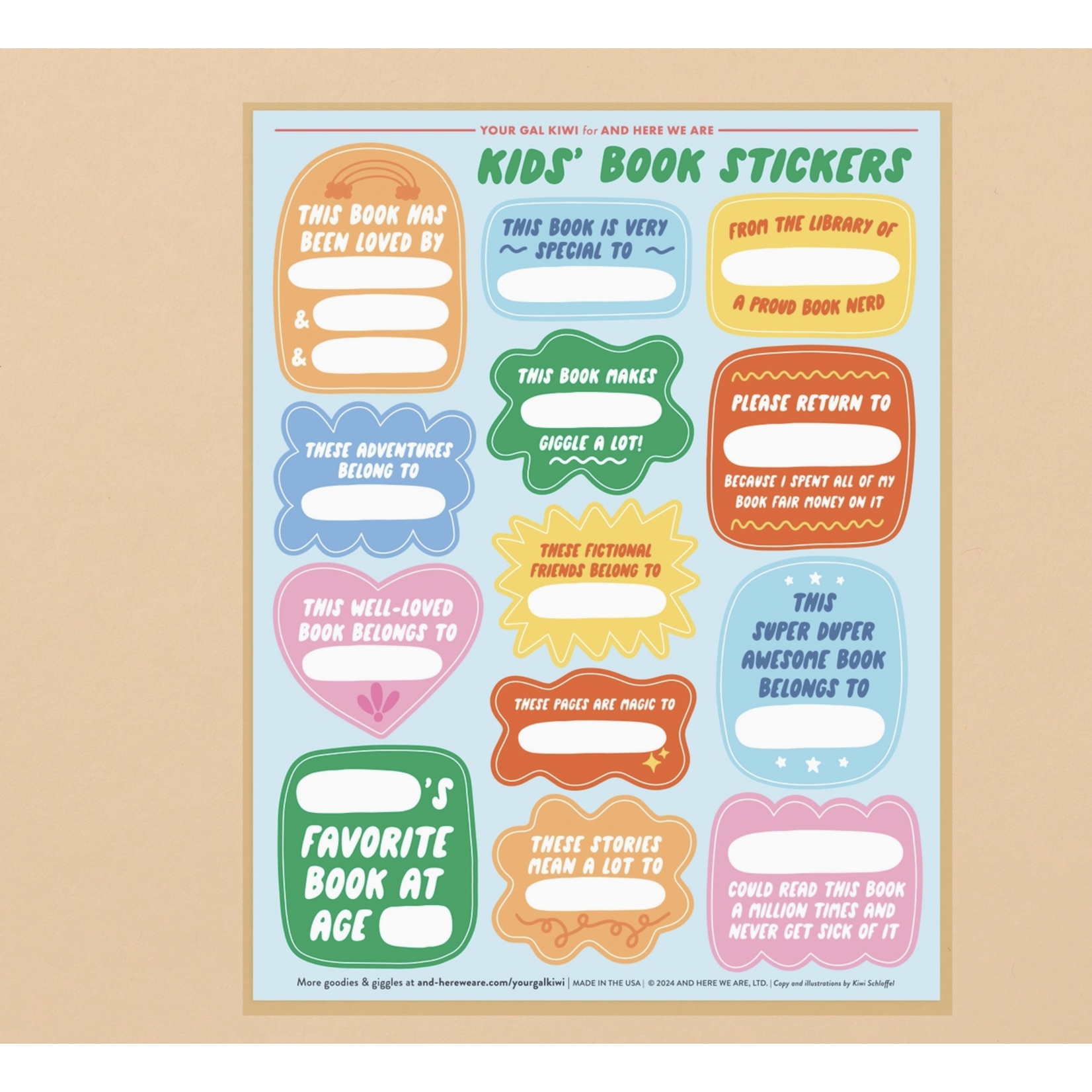 And Here We Are Kids' Book Plate Sticker Sheets