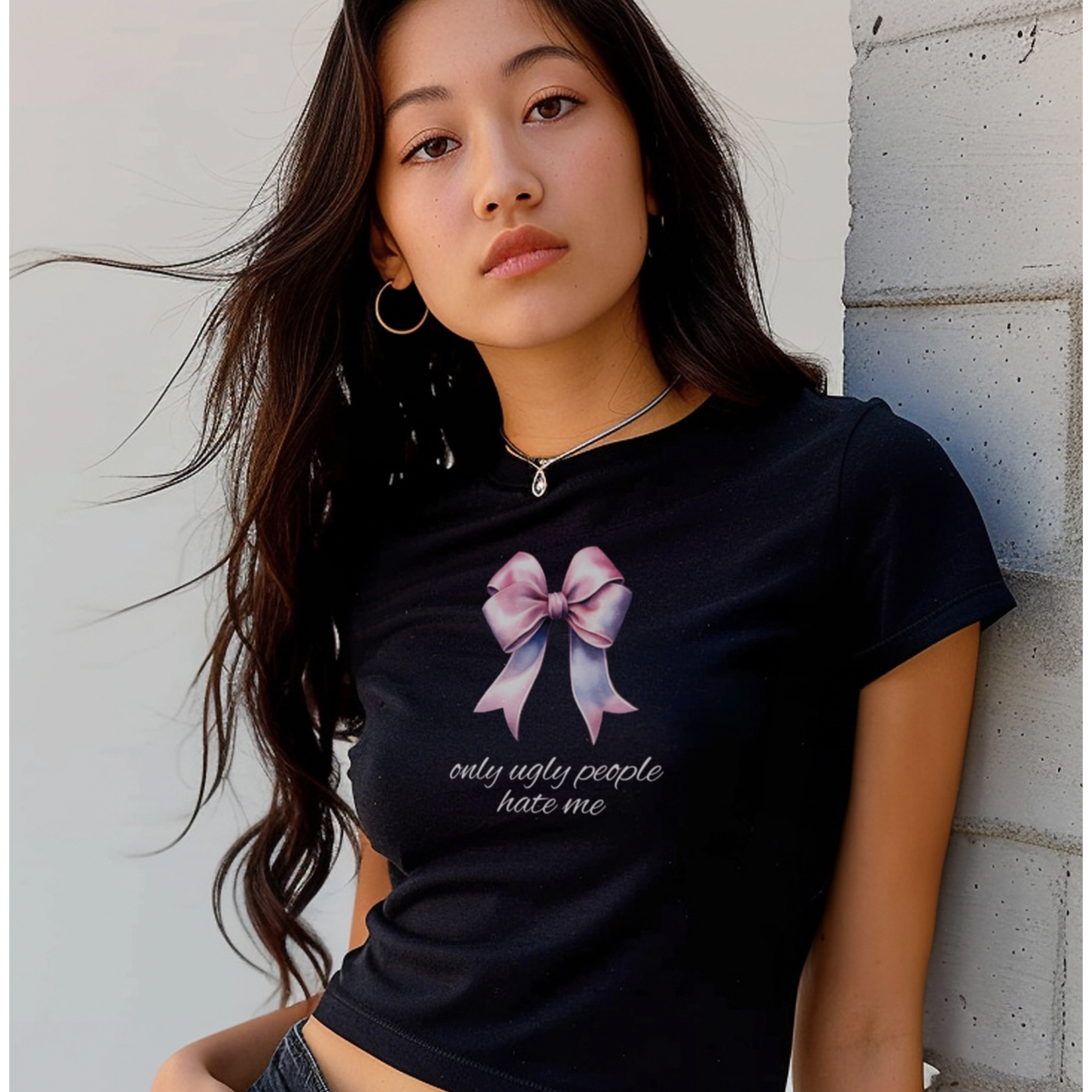 femfetti Only Ugly People Hate Me Baby Tee-Black