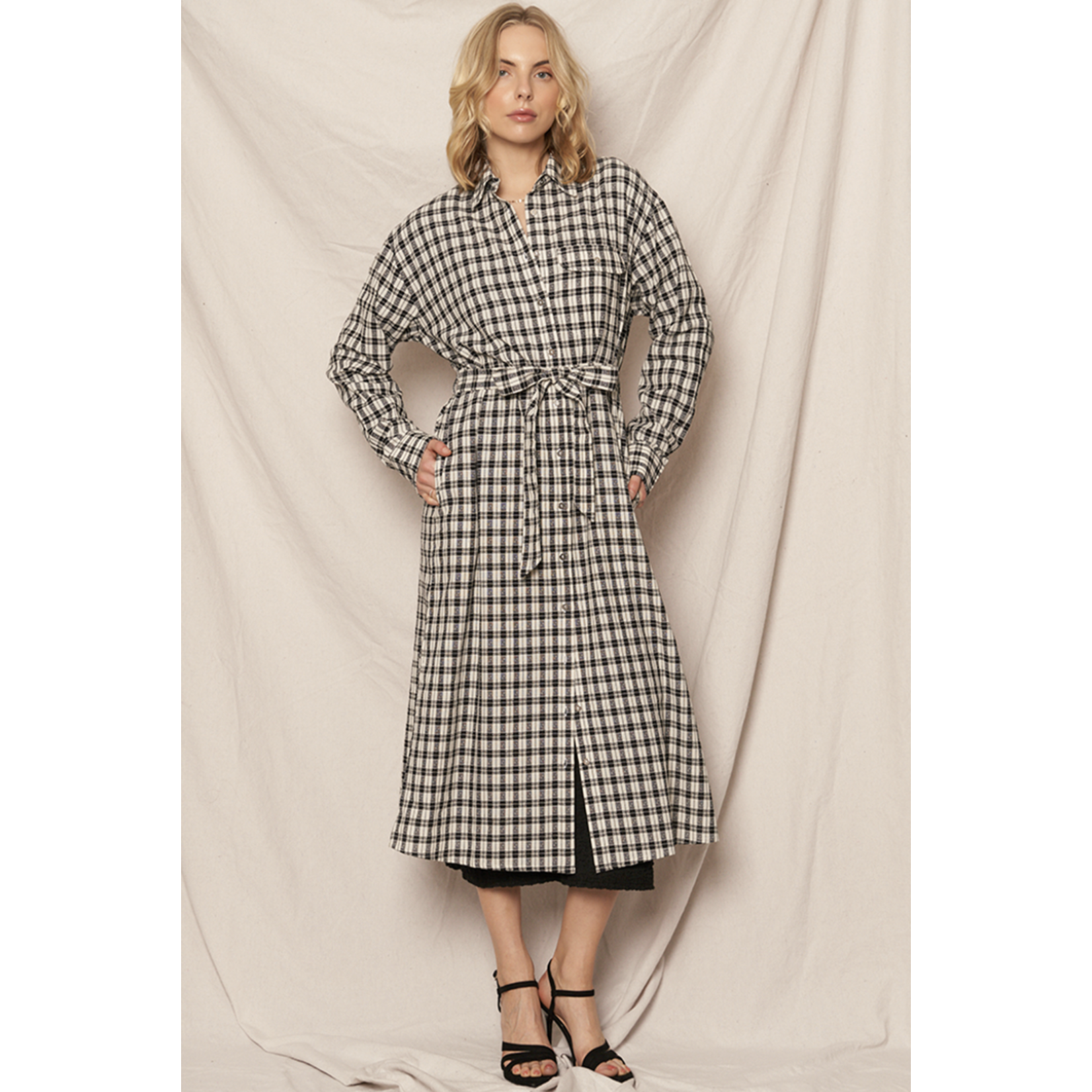 En Creme Plaid Maxi Jacket-Black/White FINAL SALE