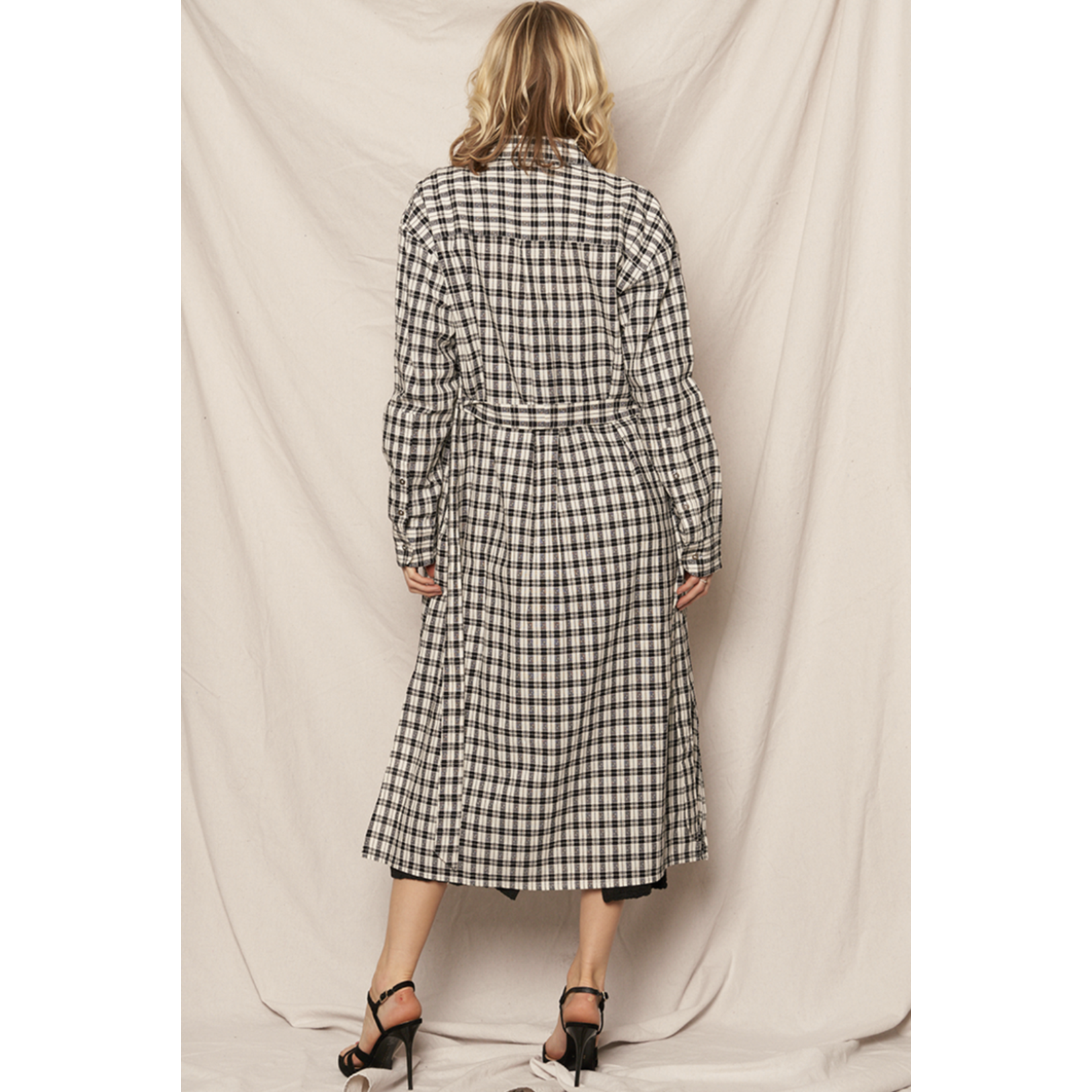 En Creme Plaid Maxi Jacket-Black/White FINAL SALE